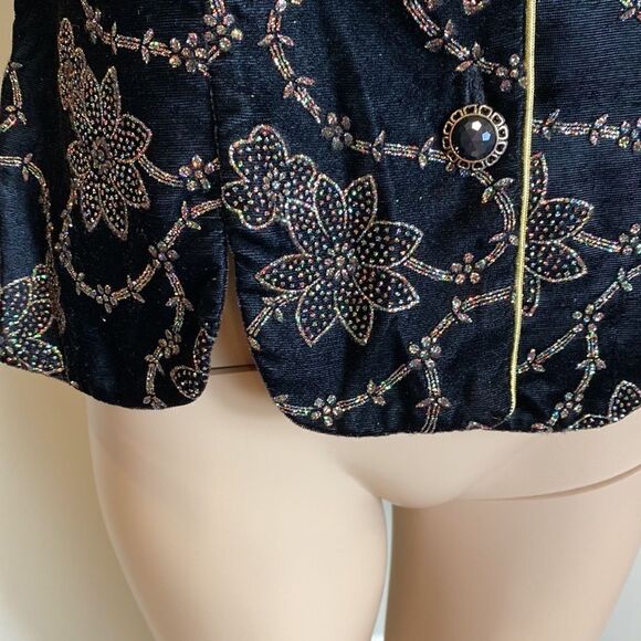 ❤️Last Chance Y2K R&K Evening Vintage Velour Black Beaded Dress Jacket Size PS - Picture 4 of 9